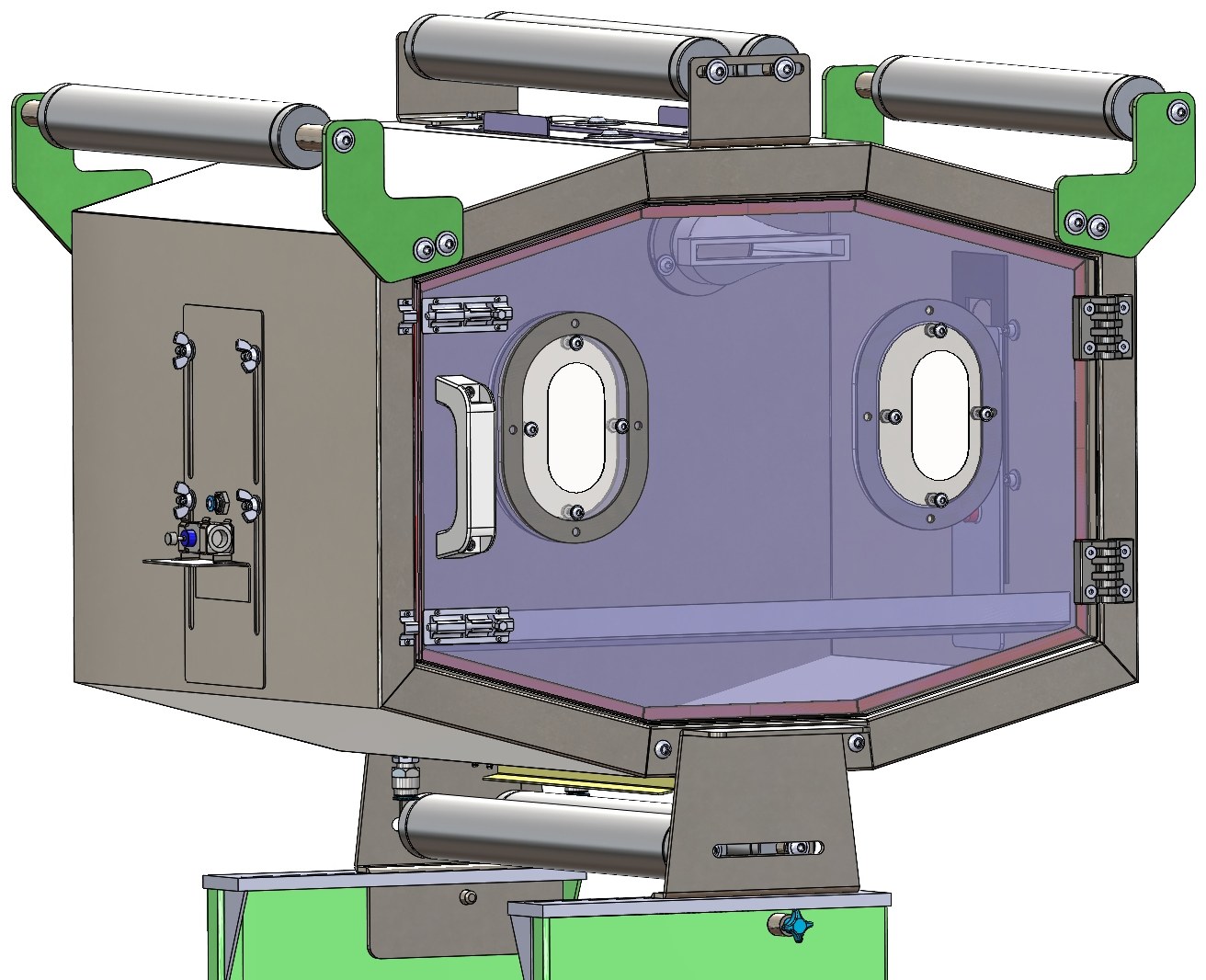 Modelo 3D del humidificador, con la cámara de rociado en vista de corte