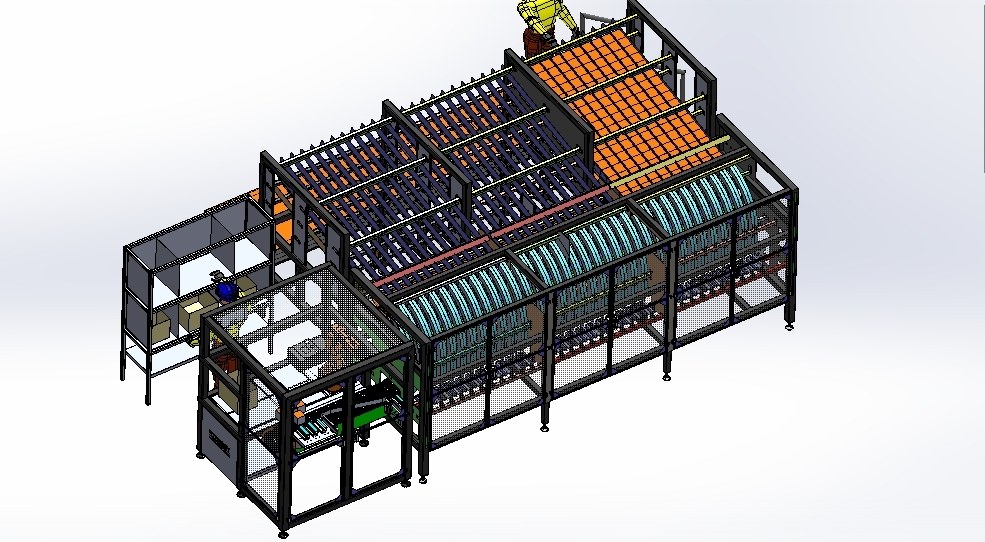 Modelo 3D del sistema dispensador de 64 estaciones para preparación de pedidos
